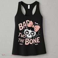Bad Two The Bone Cute Skull Girl With Bow Halloween Women's Tank Top thumb 3