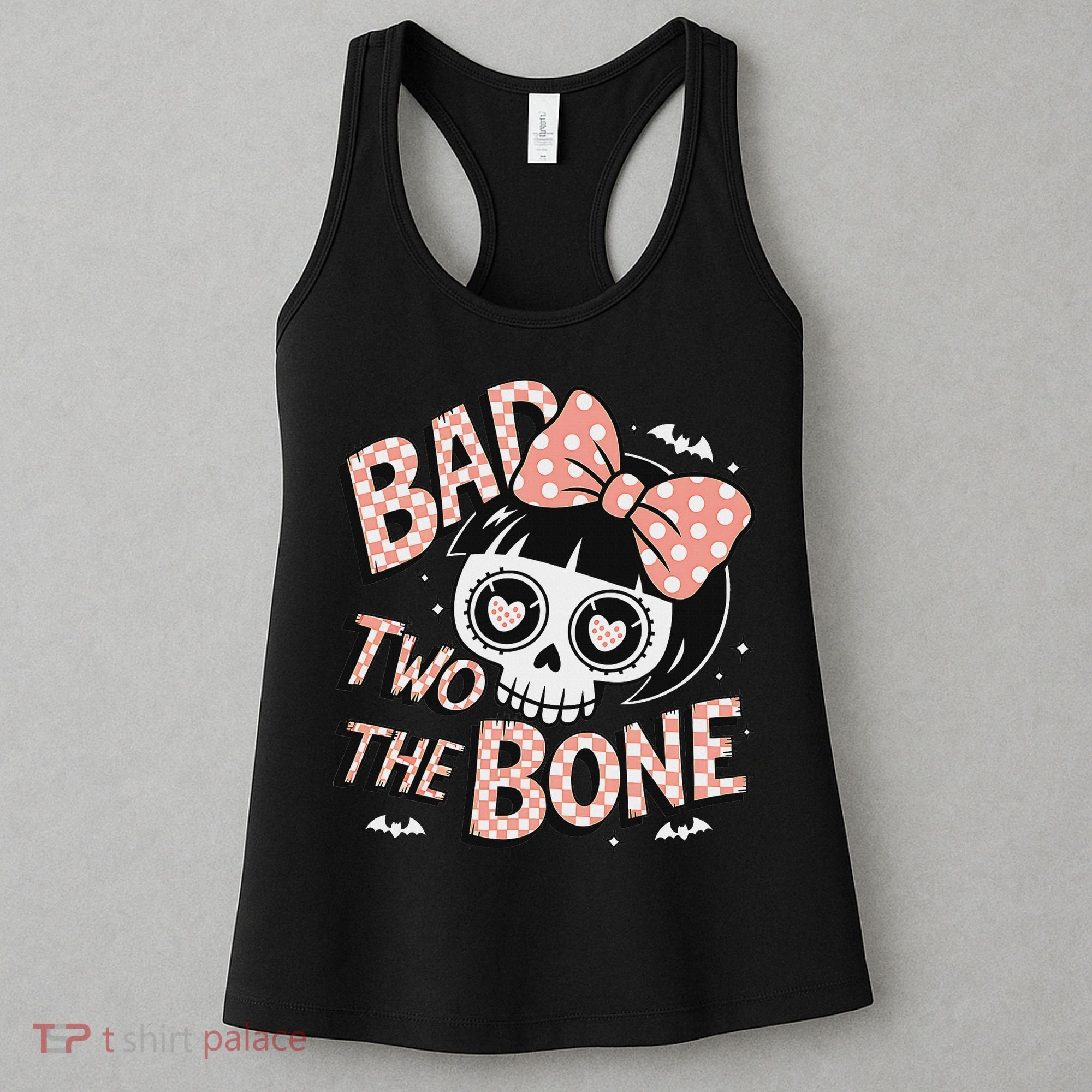 Bad Two The Bone Cute Skull Girl With Bow Halloween Women's Tank Top