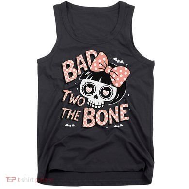 Bad Two The Bone Cute Skull Girl With Bow Halloween Tank Top