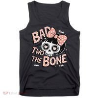 Bad Two The Bone Cute Skull Girl With Bow Halloween Tank Top thumb 0