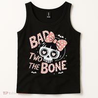 Bad Two The Bone Cute Skull Girl With Bow Halloween Tank Top thumb 2