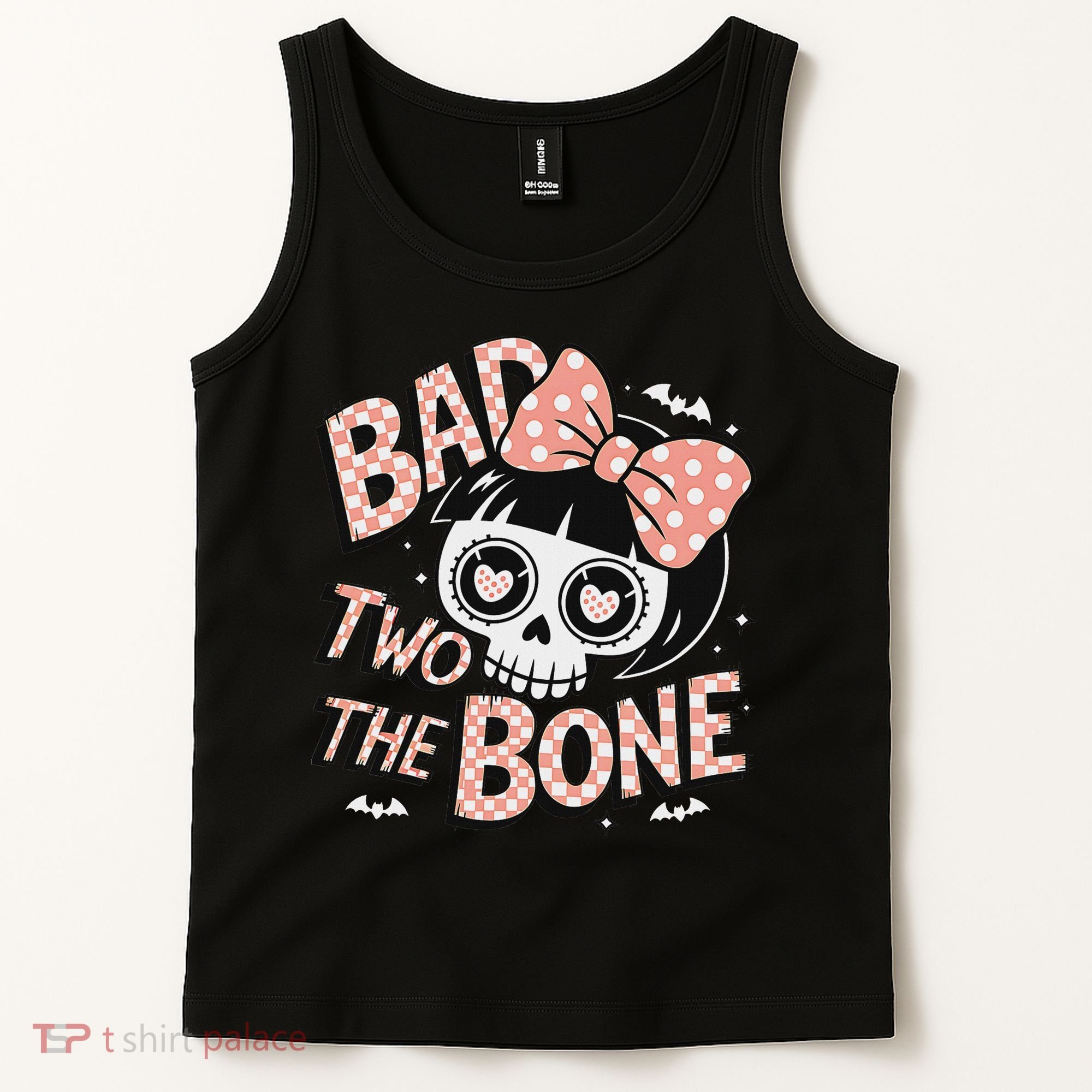 Bad Two The Bone Cute Skull Girl With Bow Halloween Tank Top