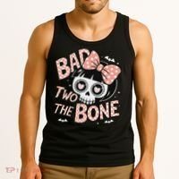 Bad Two The Bone Cute Skull Girl With Bow Halloween Tank Top thumb 3