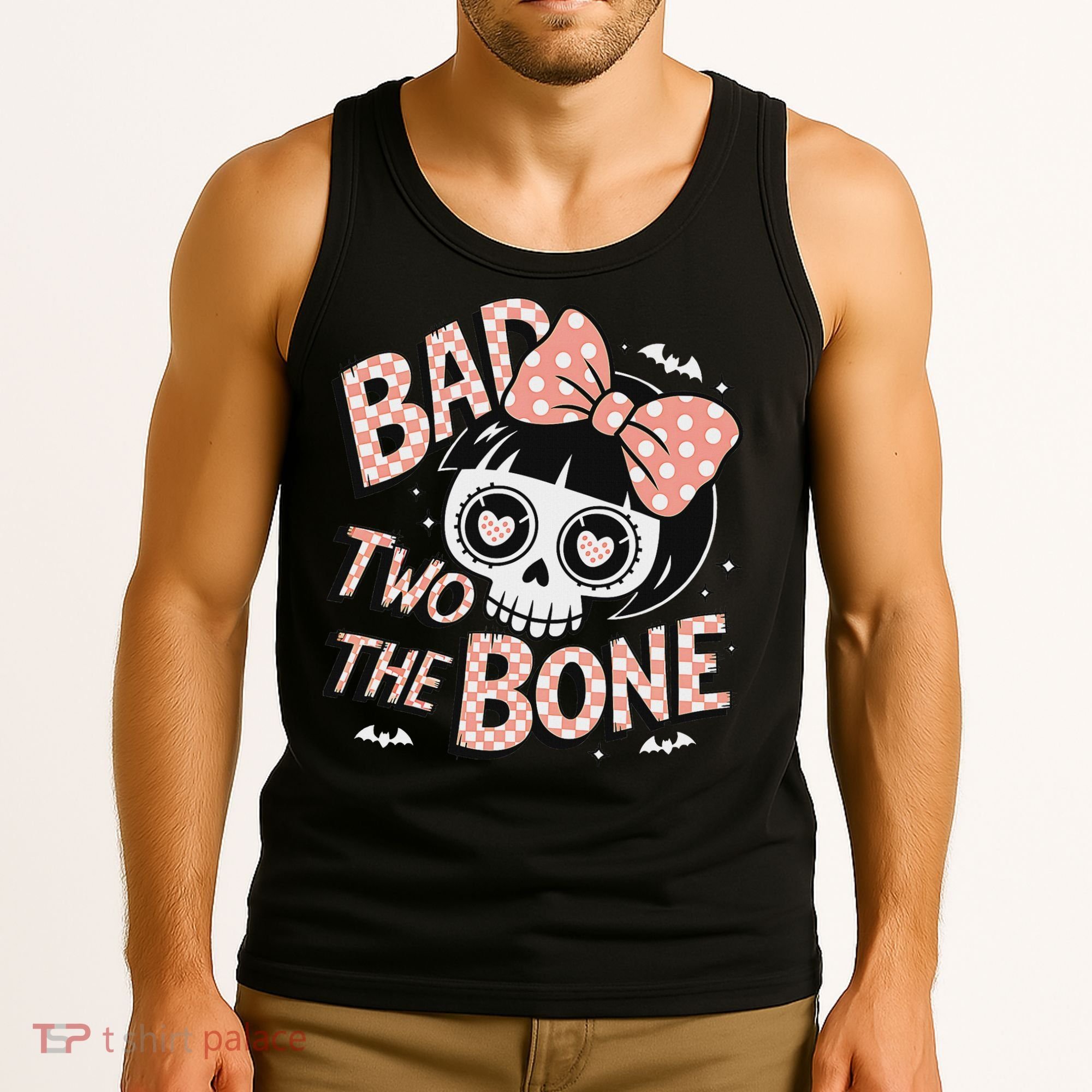 Bad Two The Bone Cute Skull Girl With Bow Halloween Tank Top