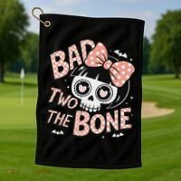 Bad Two The Bone Cute Skull Girl With Bow Halloween Golf Towel thumb 1