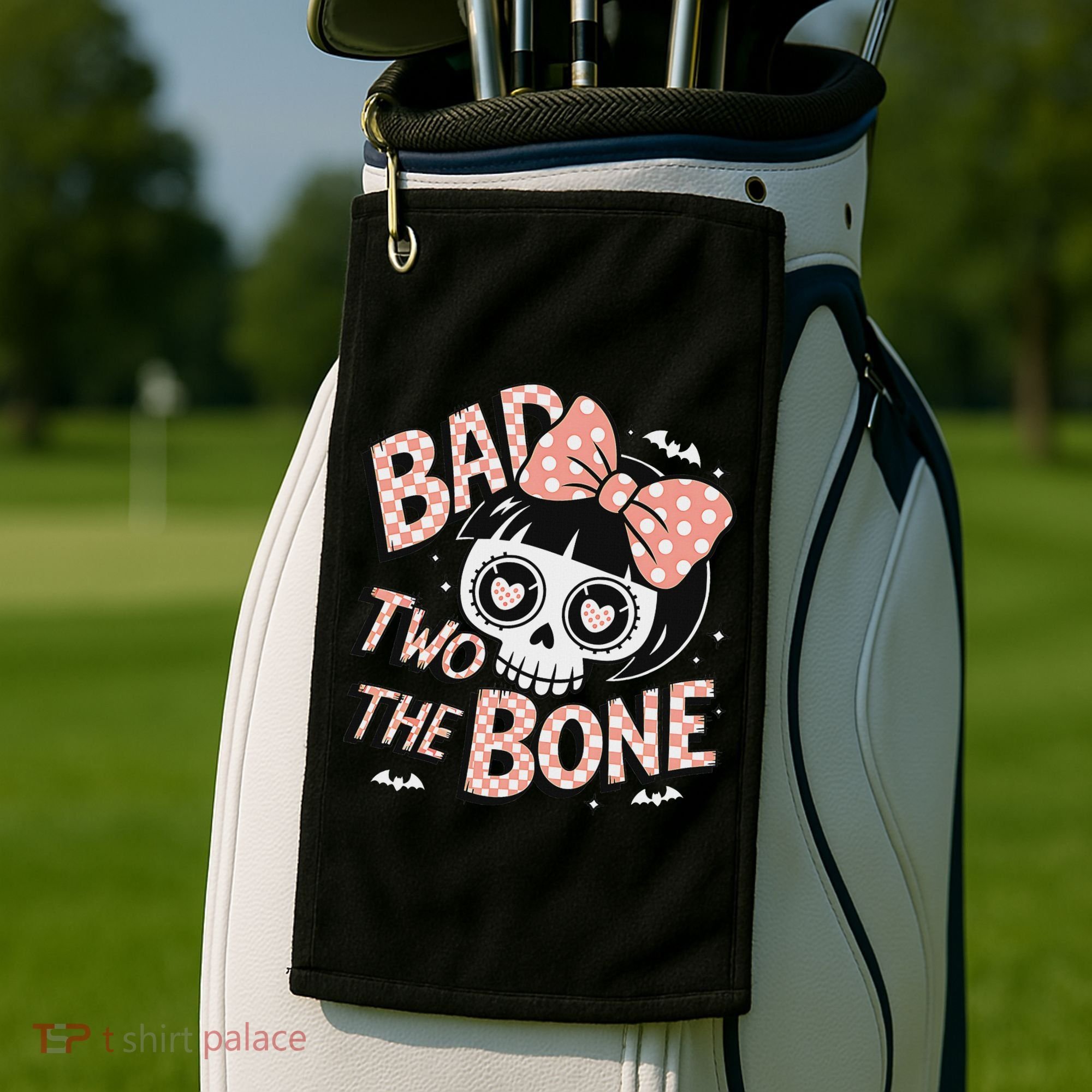 Bad Two The Bone Cute Skull Girl With Bow Halloween Golf Towel
