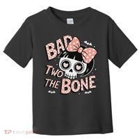 Bad Two The Bone Cute Skull Girl With Bow Halloween Toddler T-Shirt thumb 0