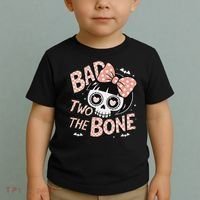 Bad Two The Bone Cute Skull Girl With Bow Halloween Toddler T-Shirt thumb 2