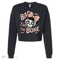 Bad Two The Bone Cute Skull Girl With Bow Halloween Cropped Pullover Crew thumb 0