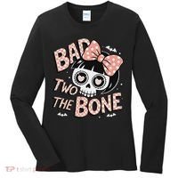 Bad Two The Bone Cute Skull Girl With Bow Halloween Women's Long Sleeve Shirt thumb 0