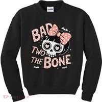 Bad Two The Bone Cute Skull Girl With Bow Halloween Kids Sweatshirt thumb 0