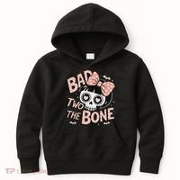 Bad Two The Bone Cute Skull Girl With Bow Halloween Kids Hoodie thumb 0