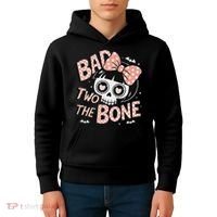 Bad Two The Bone Cute Skull Girl With Bow Halloween Kids Hoodie thumb 4