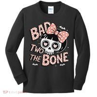 Bad Two The Bone Cute Skull Girl With Bow Halloween Kids Long Sleeve Shirt thumb 0