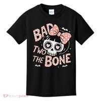 Bad Two The Bone Cute Skull Girl With Bow Halloween Kids T-Shirt thumb 0