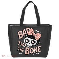 Bad Two The Bone Cute Skull Girl With Bow Halloween Tote Bag thumb 0