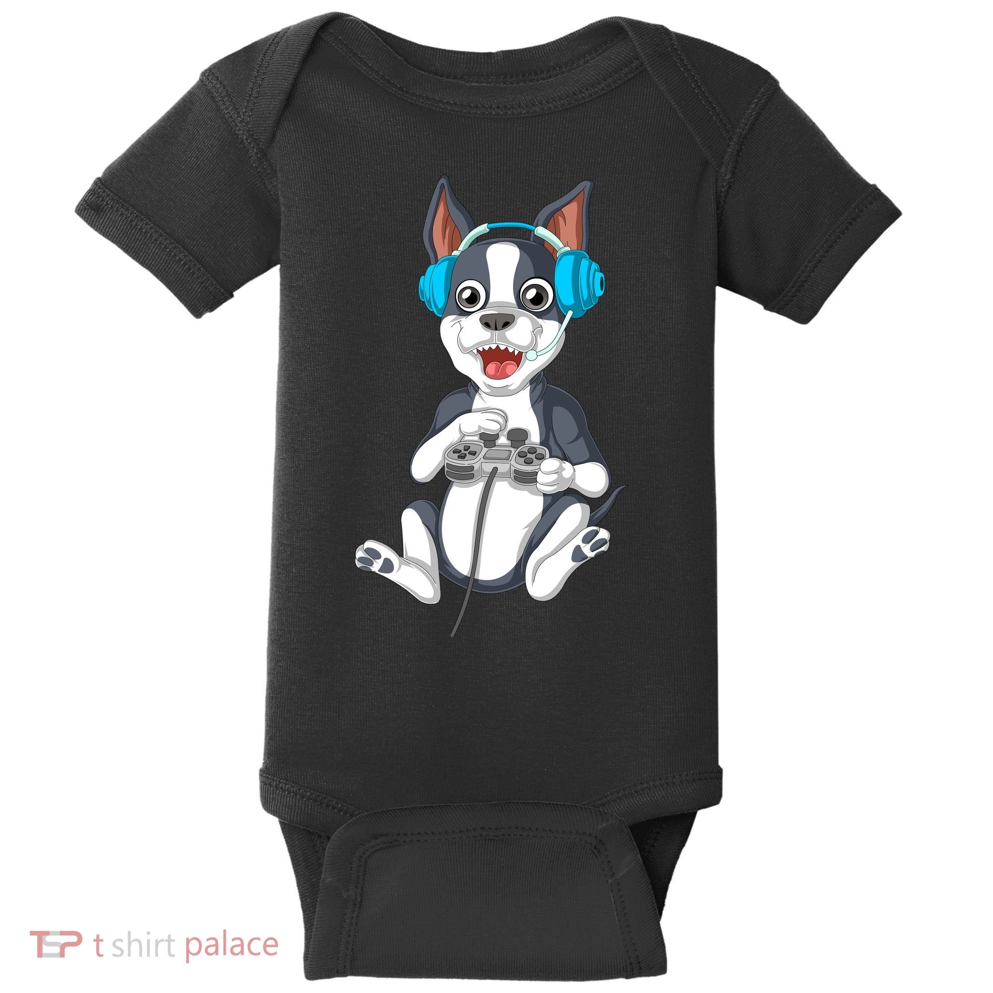 Boston Terrier Video Gamer Baby Bodysuit