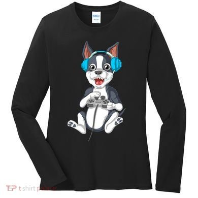 Boston Terrier Video Gamer Women's Long Sleeve Shirt