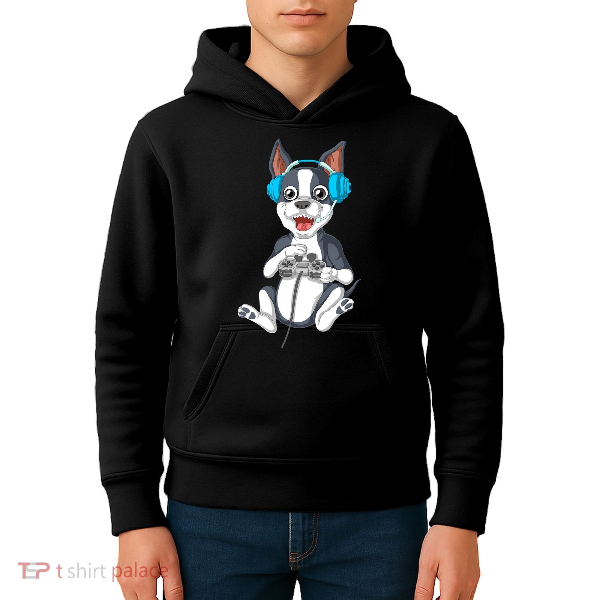Boston Terrier Video Gamer Kids Hoodie