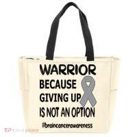 Brain Tumor Warrior Brain Cancer Awareness Ribbon Gift Tote Bag thumb 0