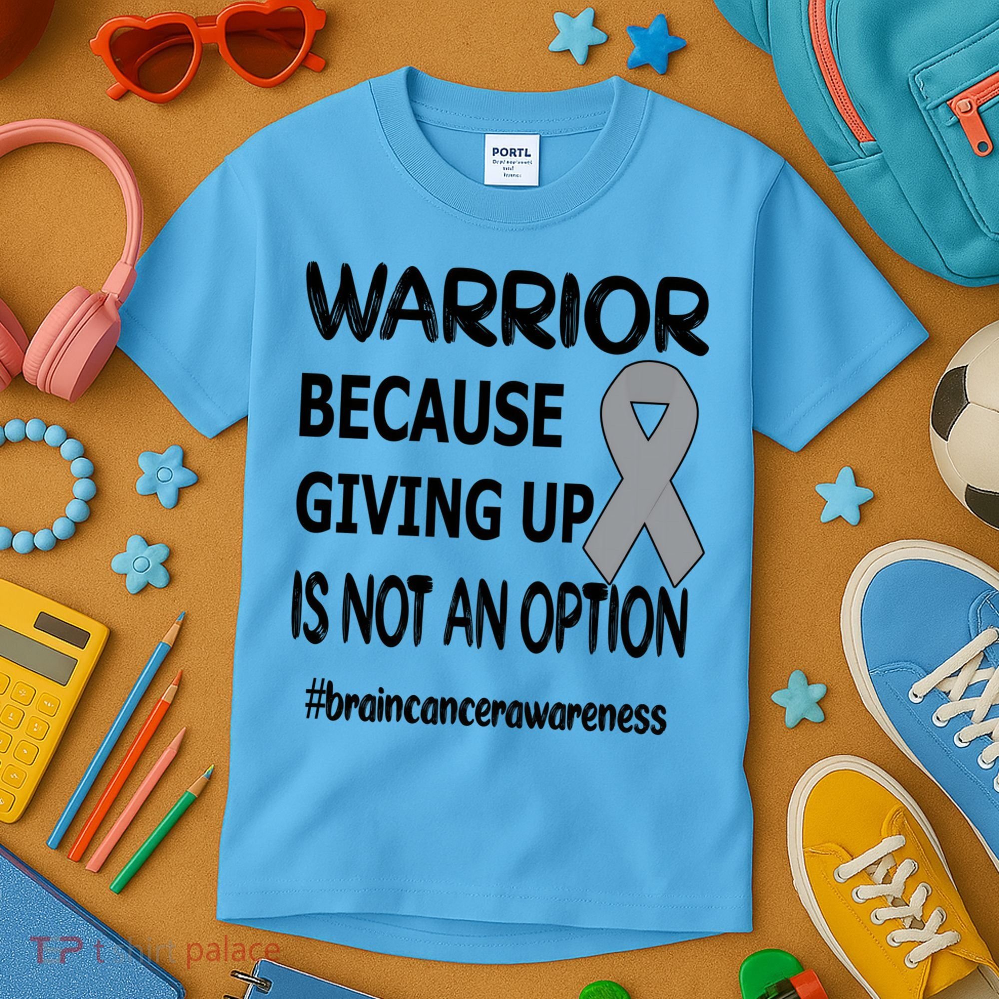 Brain Tumor Warrior Brain Cancer Awareness Ribbon Gift Kids T-Shirt