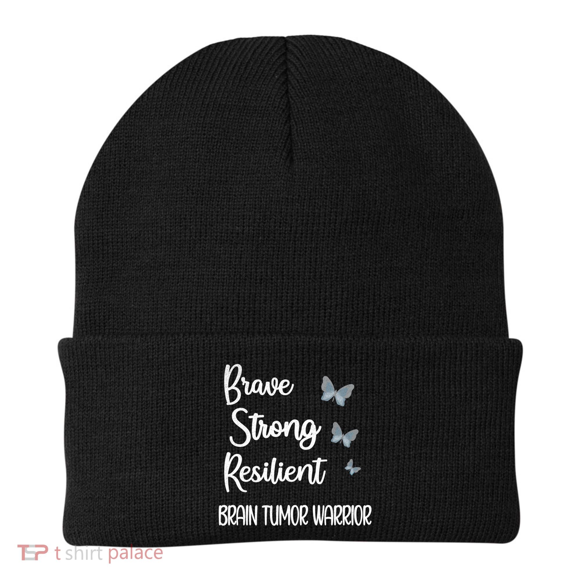 Brain Tumor Warrior Brain Cancer Awareness Gray Ribbon Gift Beanie