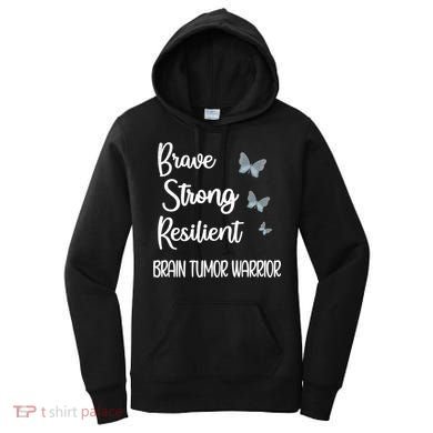 Brain Tumor Warrior Brain Cancer Awareness Gray Ribbon Gift Women's Hoodie
