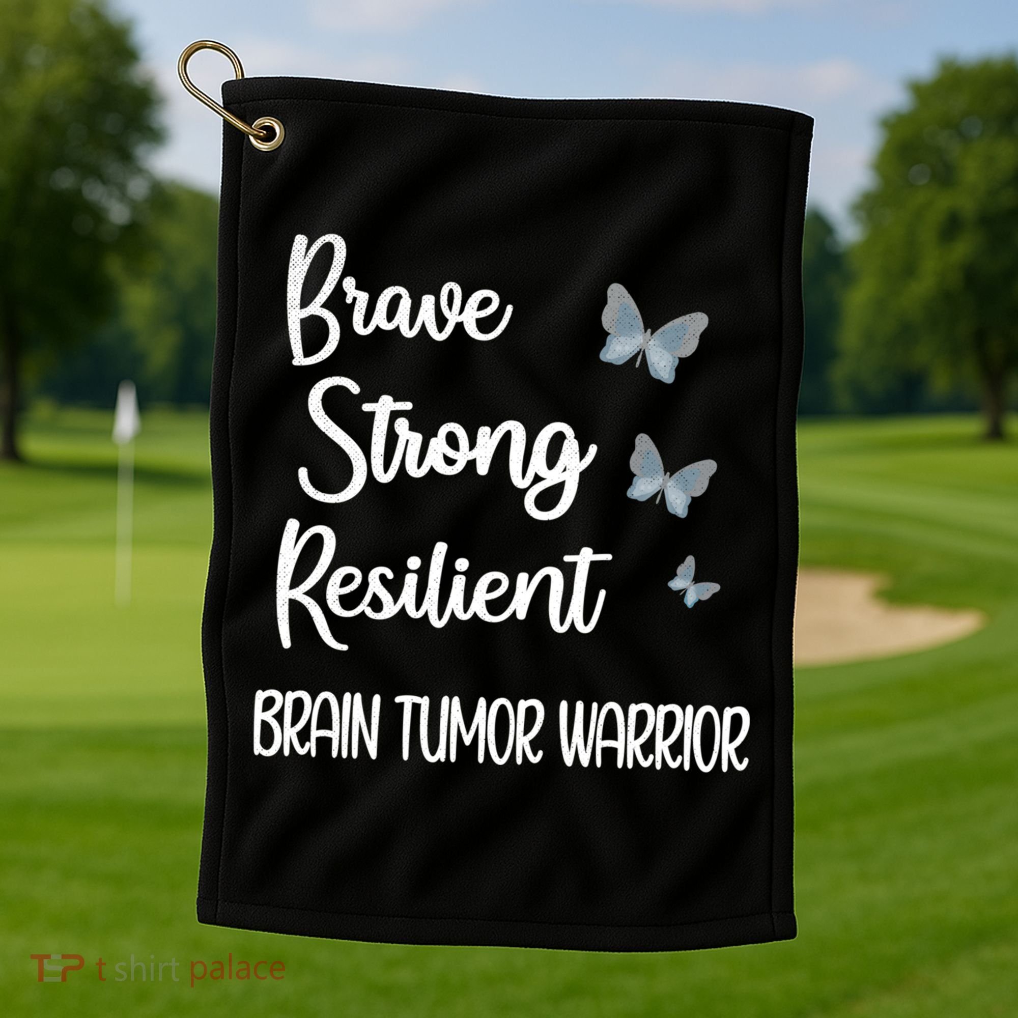 Brain Tumor Warrior Brain Cancer Awareness Gray Ribbon Gift Golf Towel