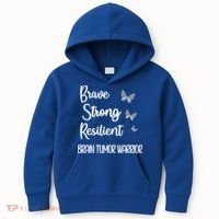 Brain Tumor Warrior Brain Cancer Awareness Gray Ribbon Gift Kids Hoodie thumb 0