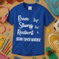 Brain Tumor Warrior Brain Cancer Awareness Gray Ribbon Gift Kids T-Shirt thumb 3