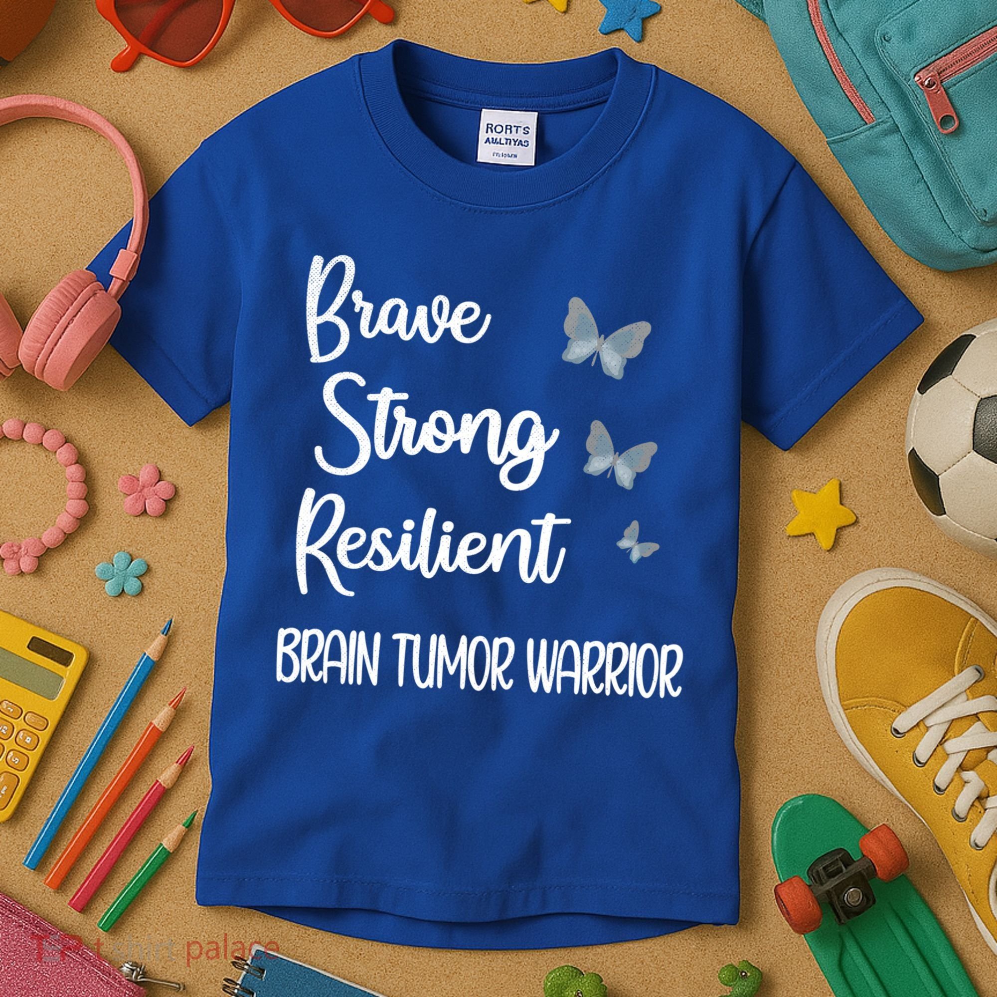 Brain Tumor Warrior Brain Cancer Awareness Gray Ribbon Gift Kids T-Shirt