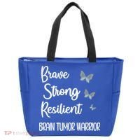 Brain Tumor Warrior Brain Cancer Awareness Gray Ribbon Gift Tote Bag thumb 0