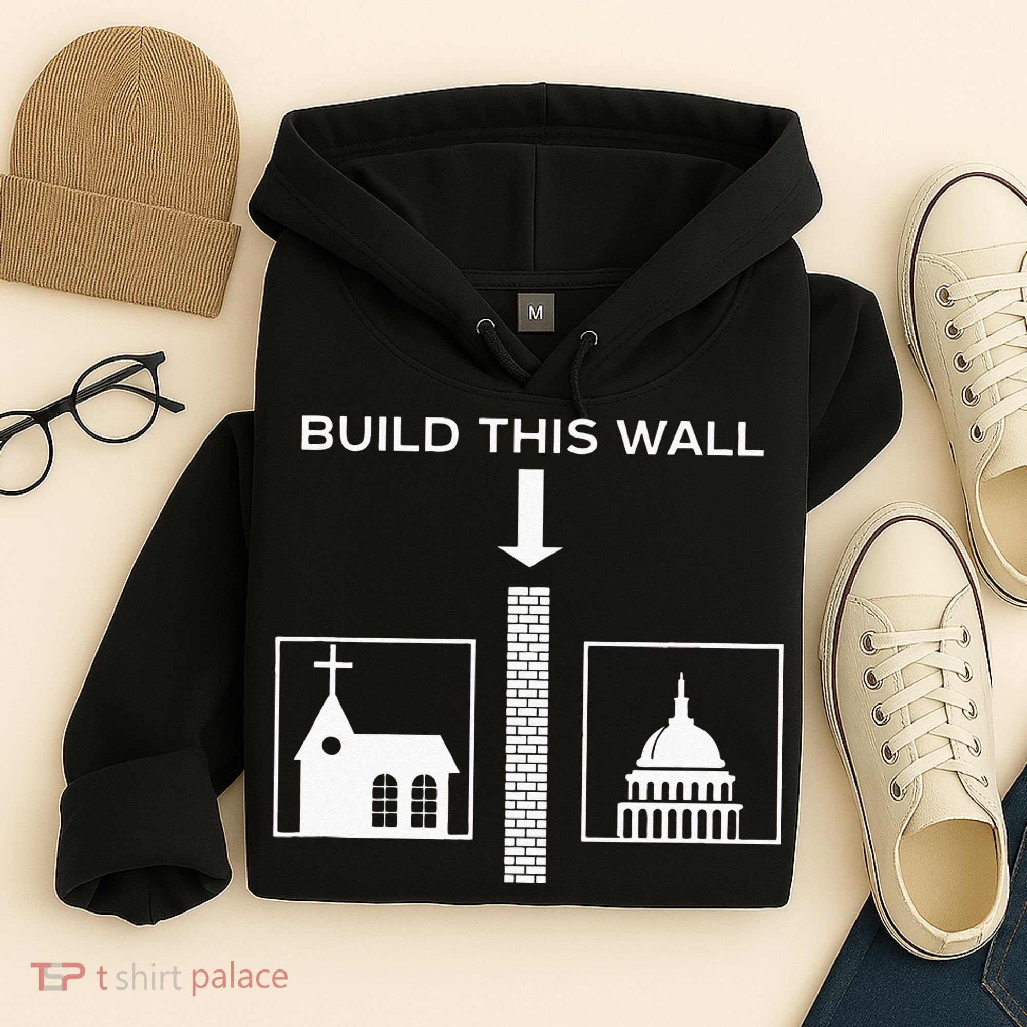Build This Wall Ironic Separate Church And State Funny Hoodie