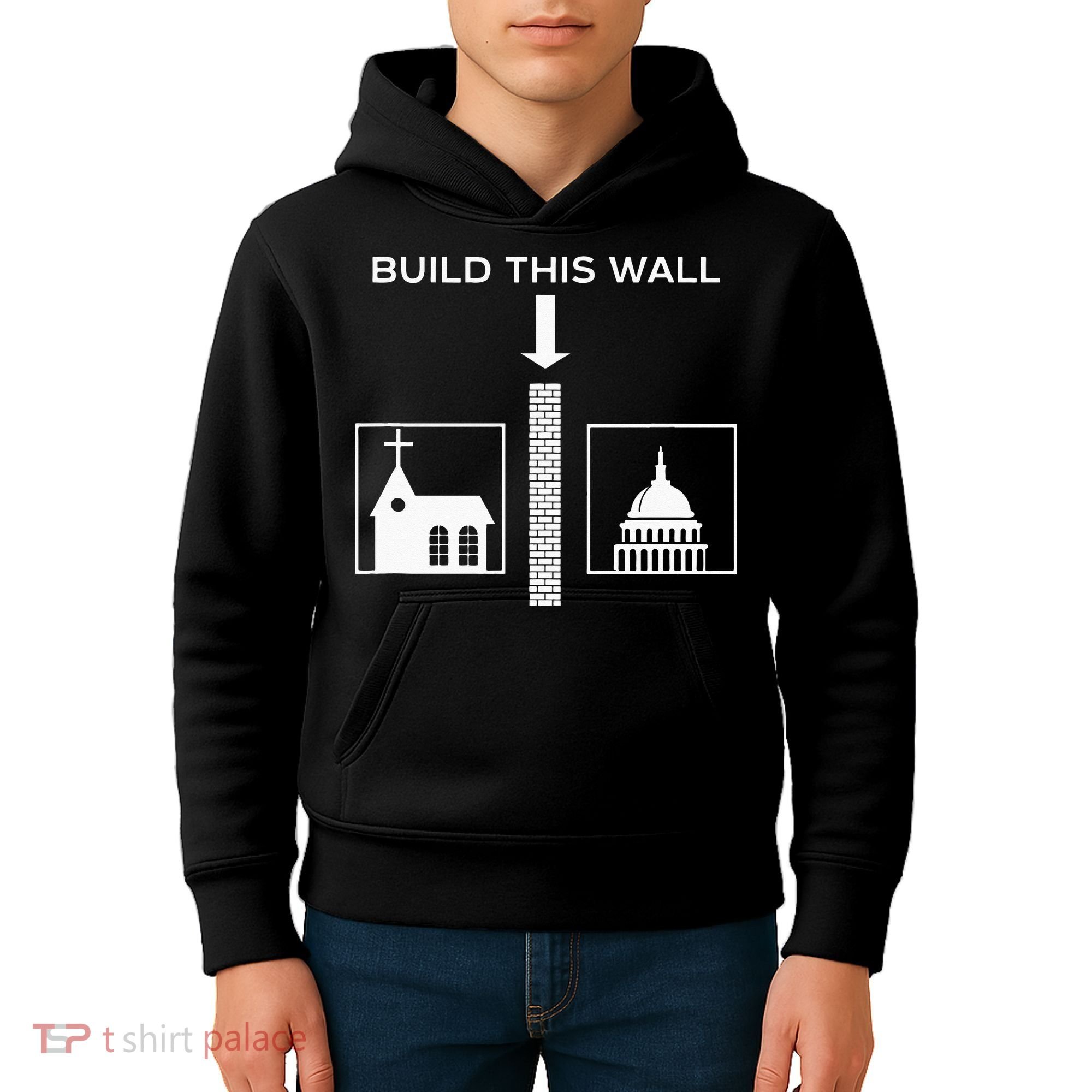Build This Wall Ironic Separate Church And State Funny Kids Hoodie