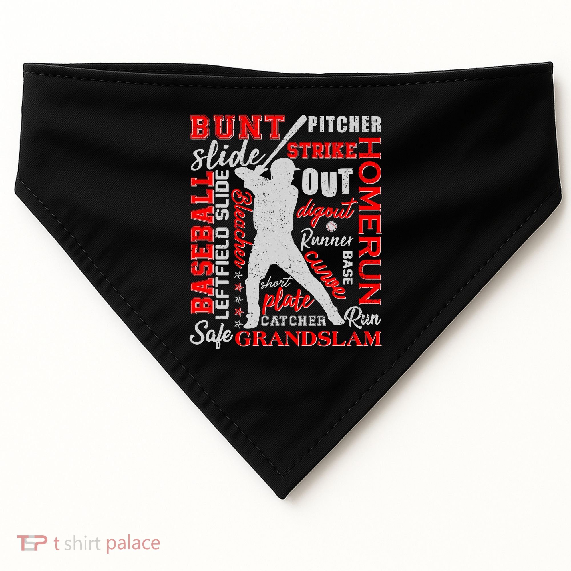 Baseball Typography Word Art USA-Made Doggie Bandana