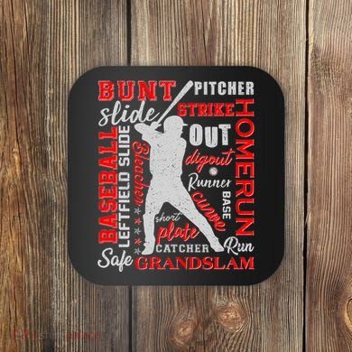 Baseball Typography Word Art Coaster