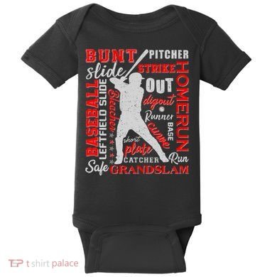 Baseball Typography Word Art Baby Bodysuit