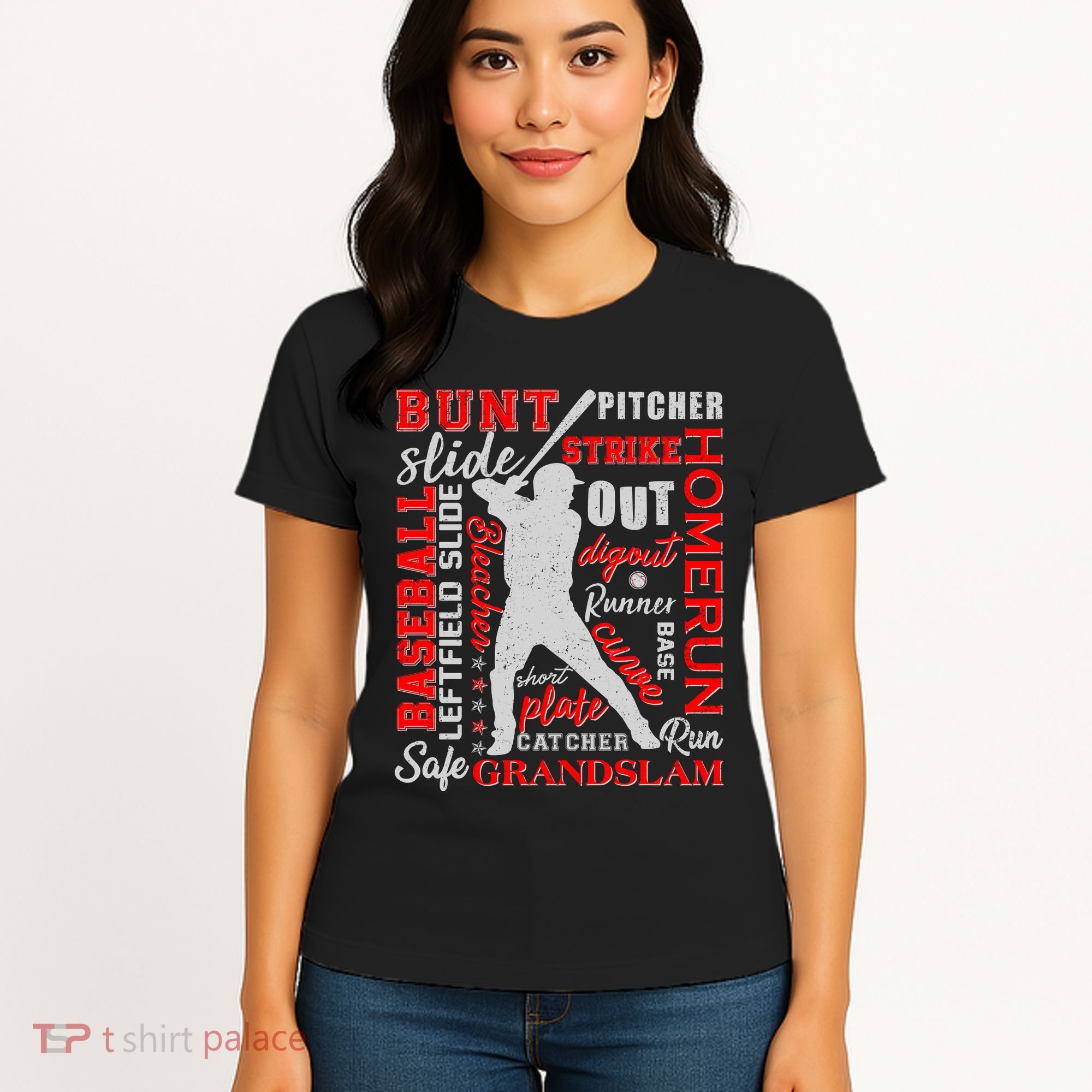 Baseball Typography Word Art Women's T-Shirt