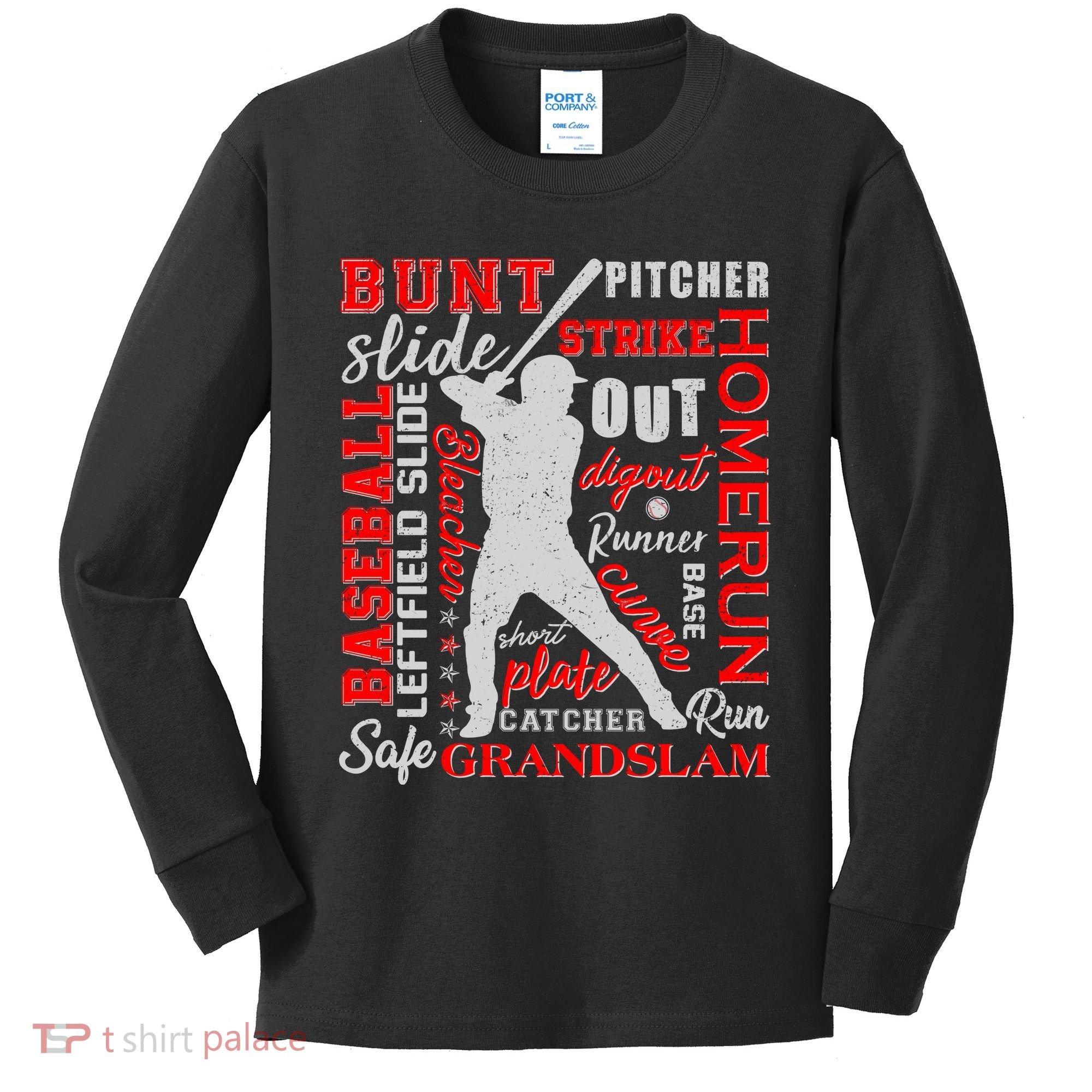 Baseball Typography Word Art Kids Long Sleeve Shirt