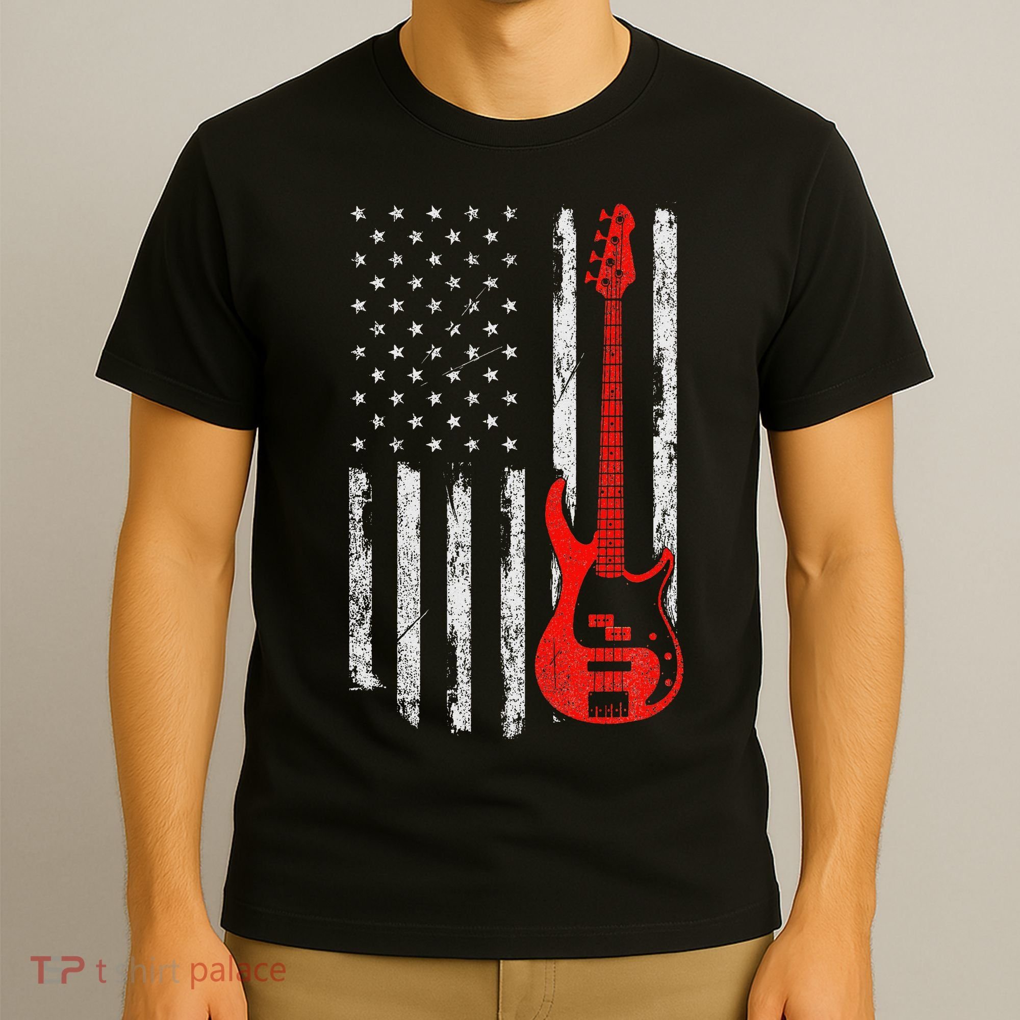Bassist Usa American Flag Bass Guitar Player Musician T-Shirt