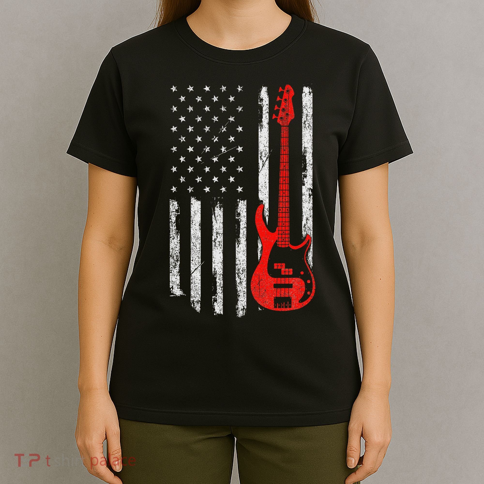 Bassist Usa American Flag Bass Guitar Player Musician T-Shirt