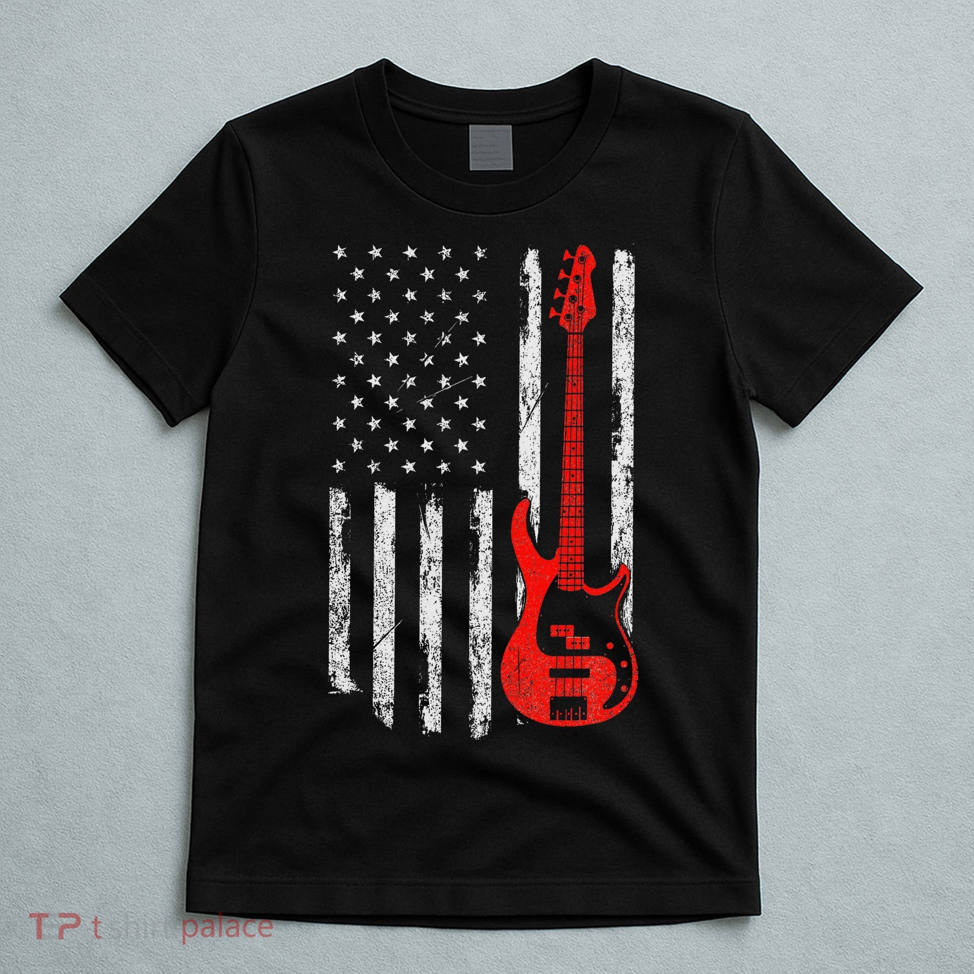 Bassist Usa American Flag Bass Guitar Player Musician T-Shirt