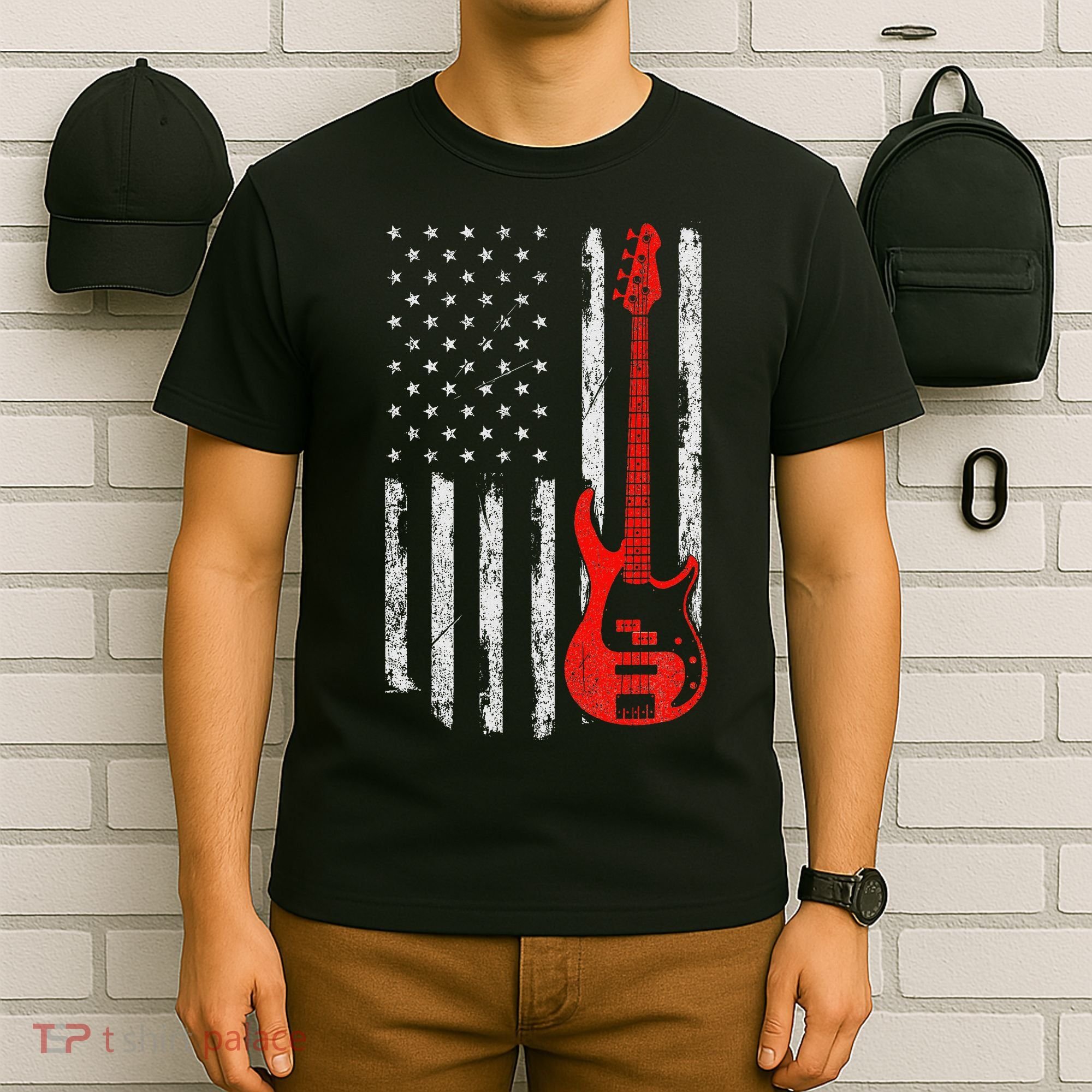 Bassist Usa American Flag Bass Guitar Player Musician T-Shirt