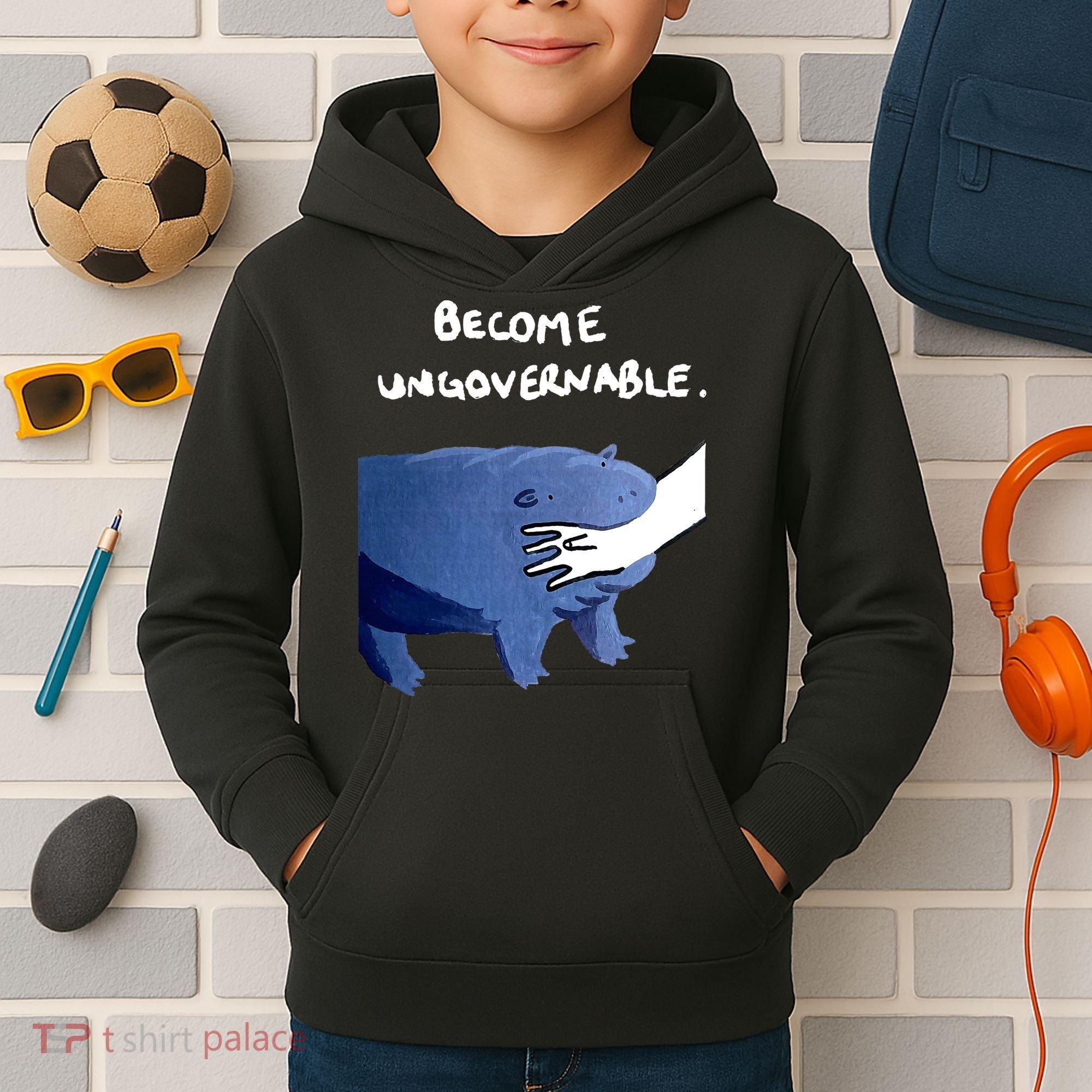Become Ungovernable Baby Hippo Moo Deng Kids Hoodie