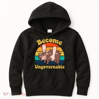 Become Ungovernable Baby Hippo Moo Deng Funny Meme Kids Hoodie
