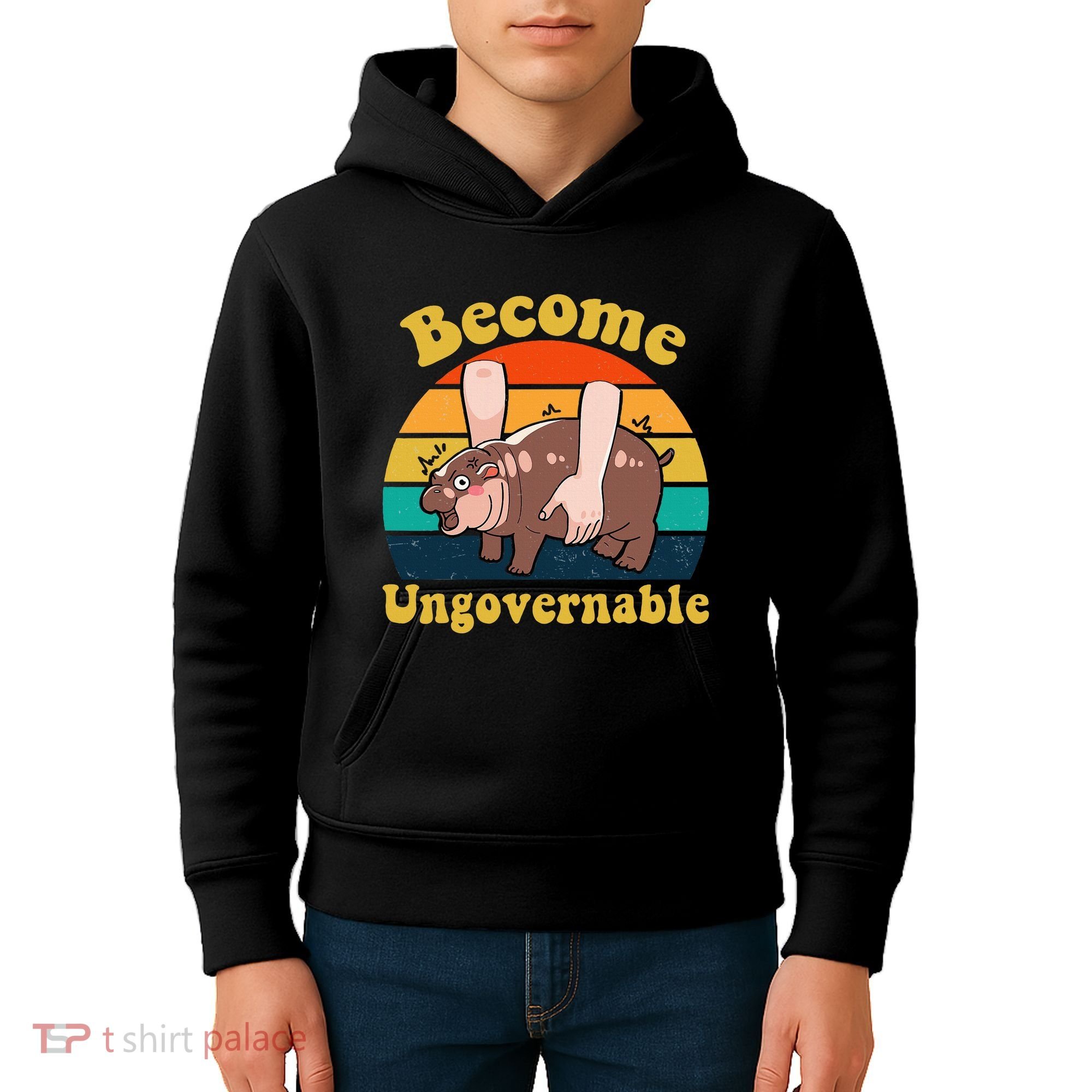 Become Ungovernable Baby Hippo Moo Deng Funny Meme Kids Hoodie