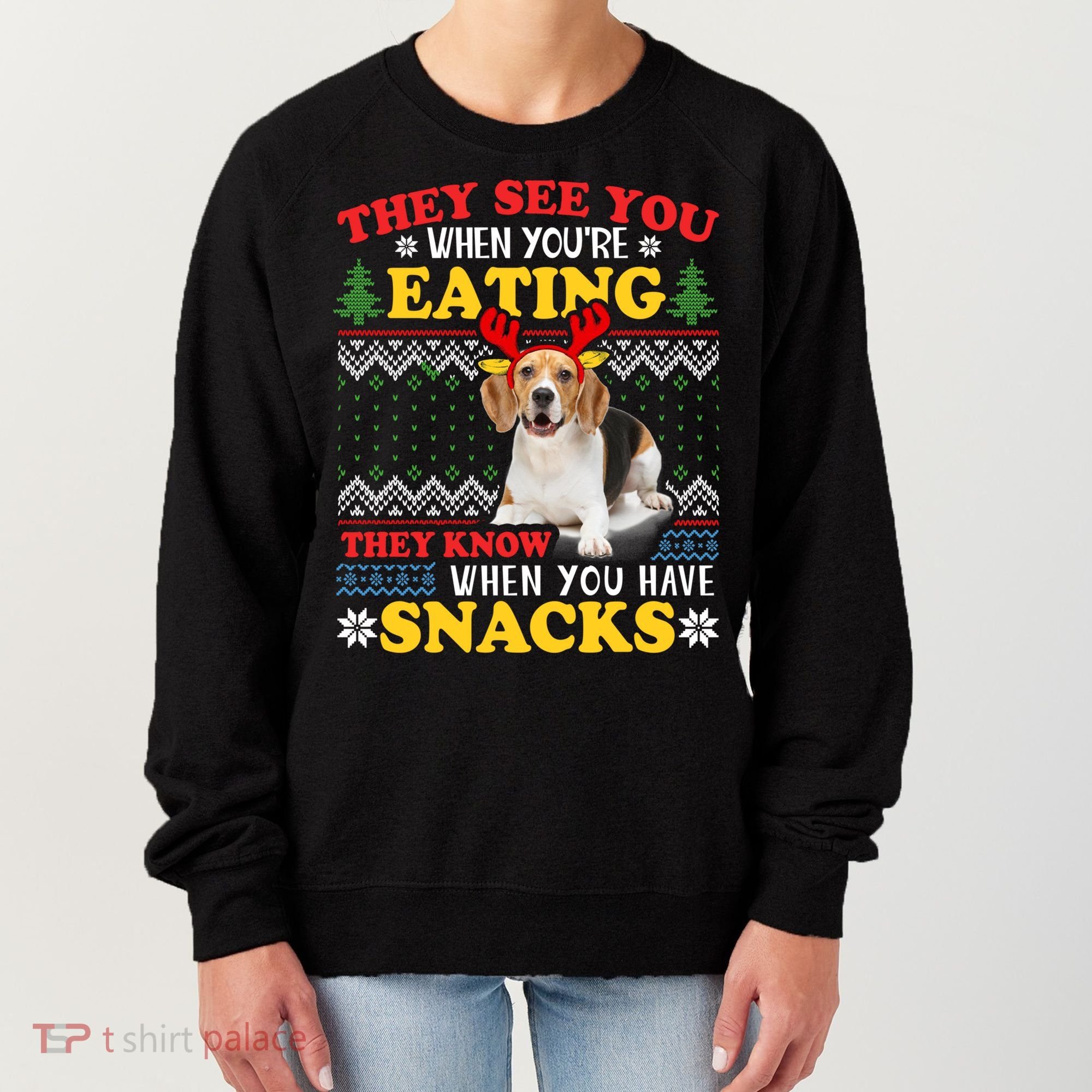 Beagle Ugly Christmas They See You're Eating Xmas Gift Women's Sweatshirt