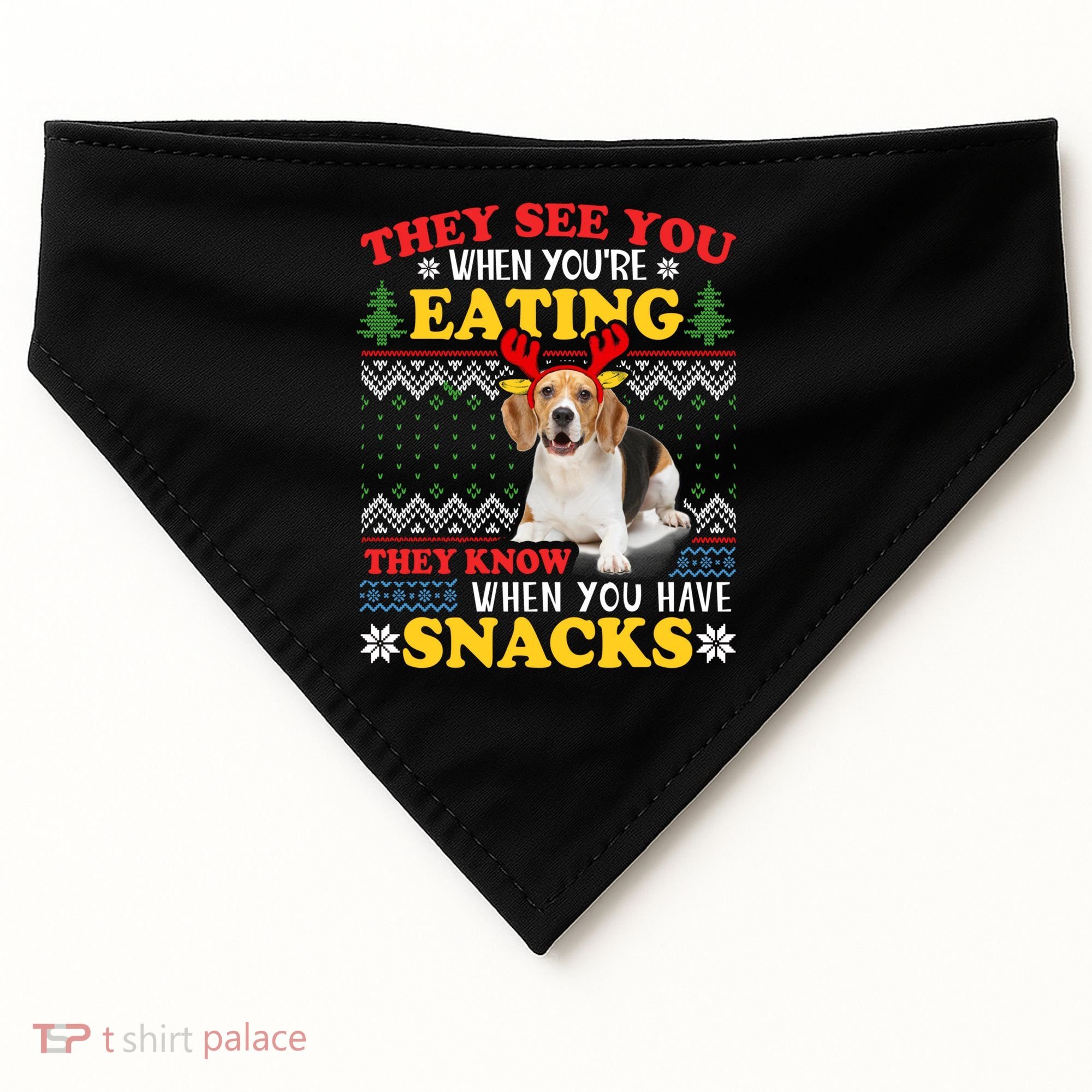 Beagle Ugly Christmas They See You're Eating Xmas Gift USA-Made Doggie Bandana
