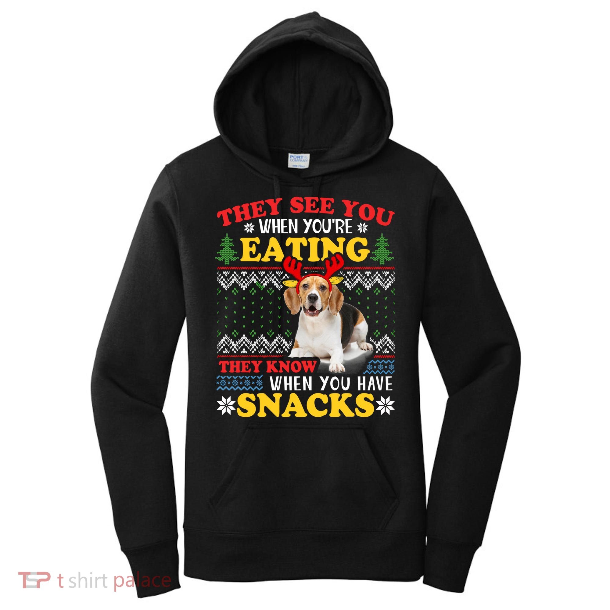 Beagle Ugly Christmas They See You're Eating Xmas Gift Women's Hoodie