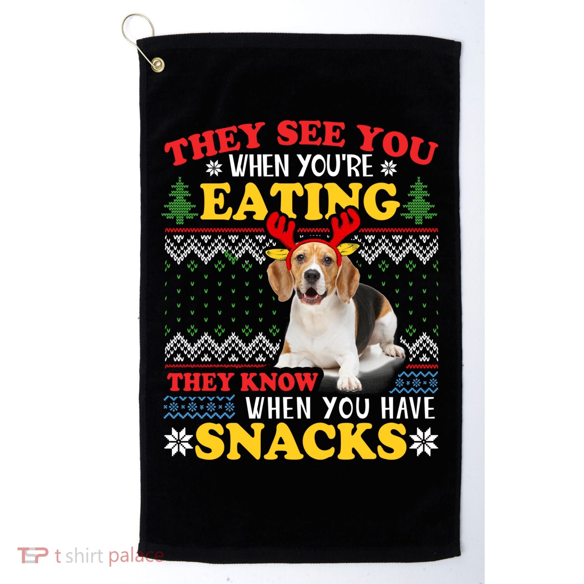 Beagle Ugly Christmas They See You're Eating Xmas Gift Golf Towel
